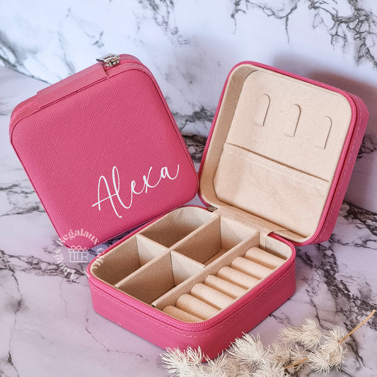 Personalised Travel Jewellery Box - Hot Pink