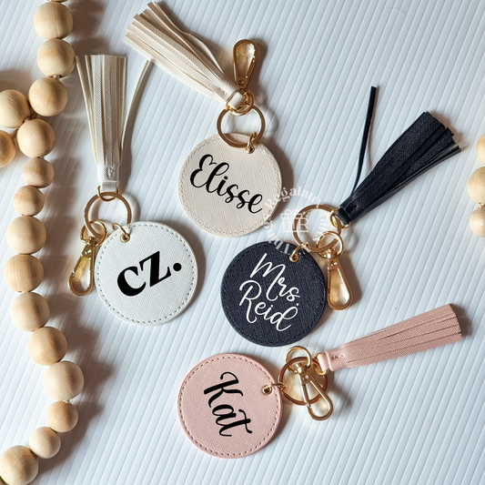 Personalised Saffiano Leather Tassel Round Keychain