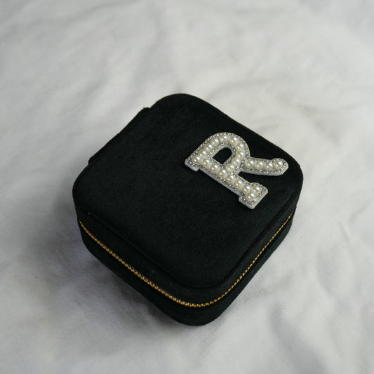 Personalised Velvet Jewelry Box with Rhinestone Initial - Black